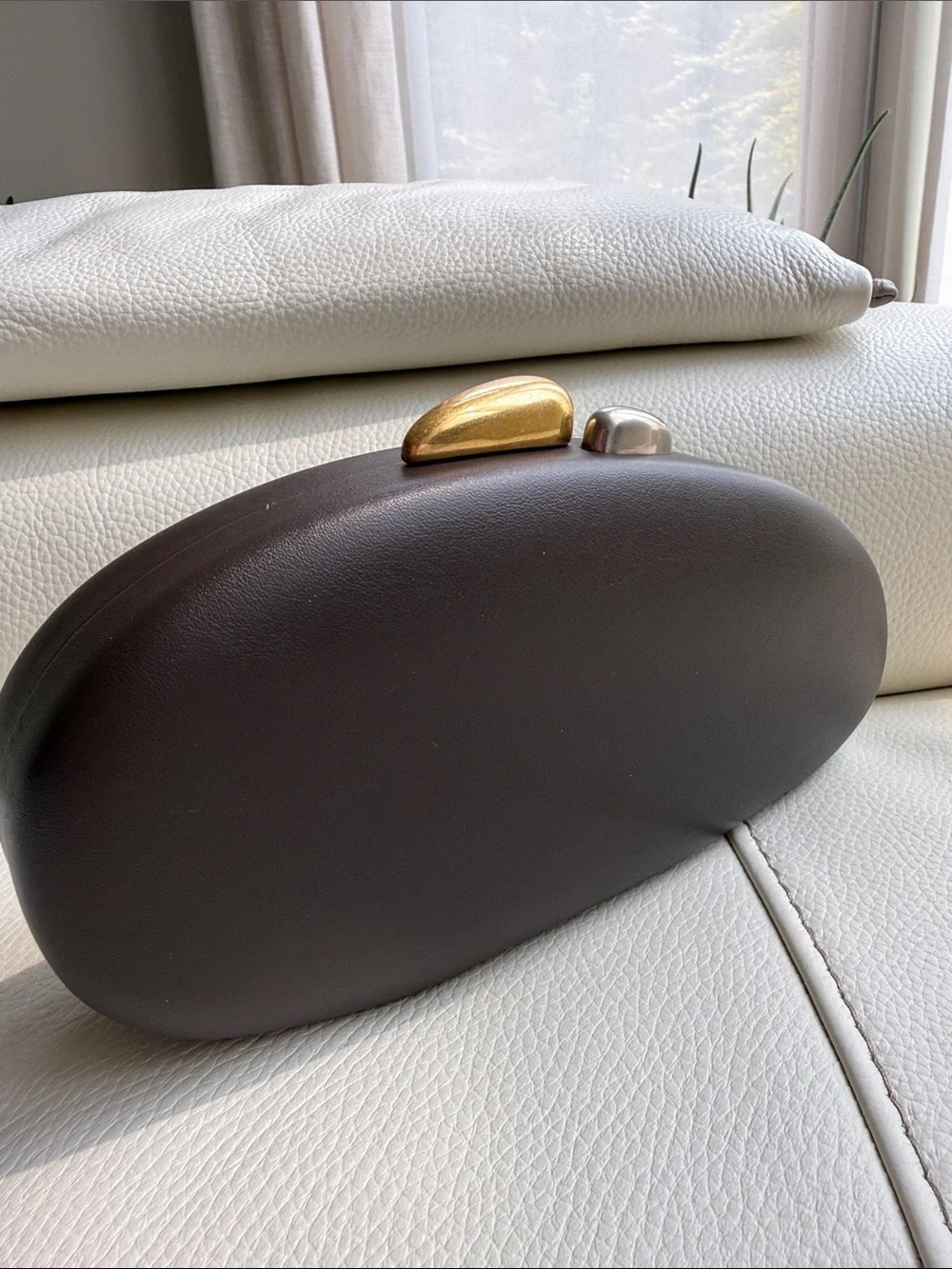 Zara Oval Dark BrownClutch with Metallic Accents